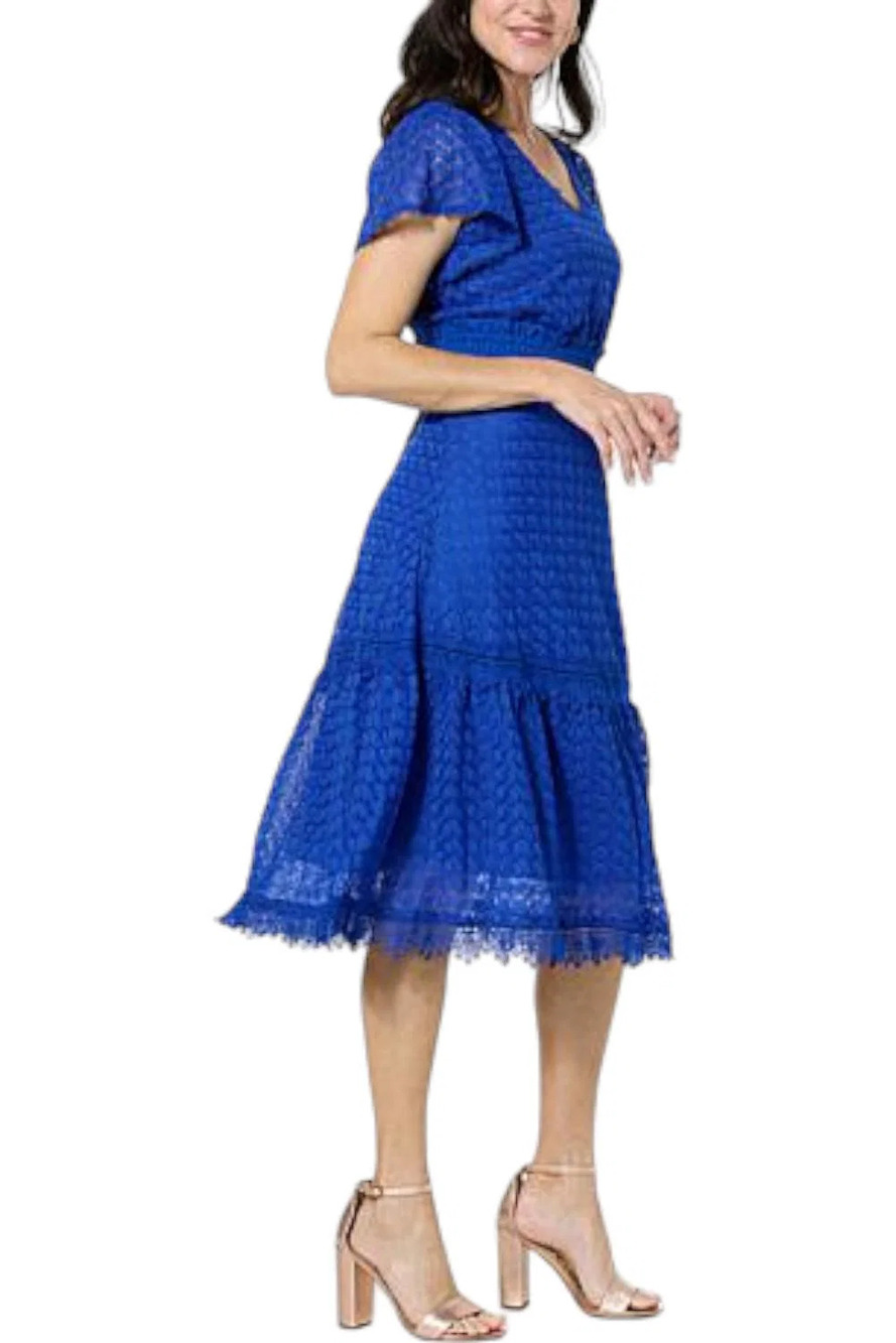 Lacey Chabert Knit Lace Tiered Dress Cobalt - Petite